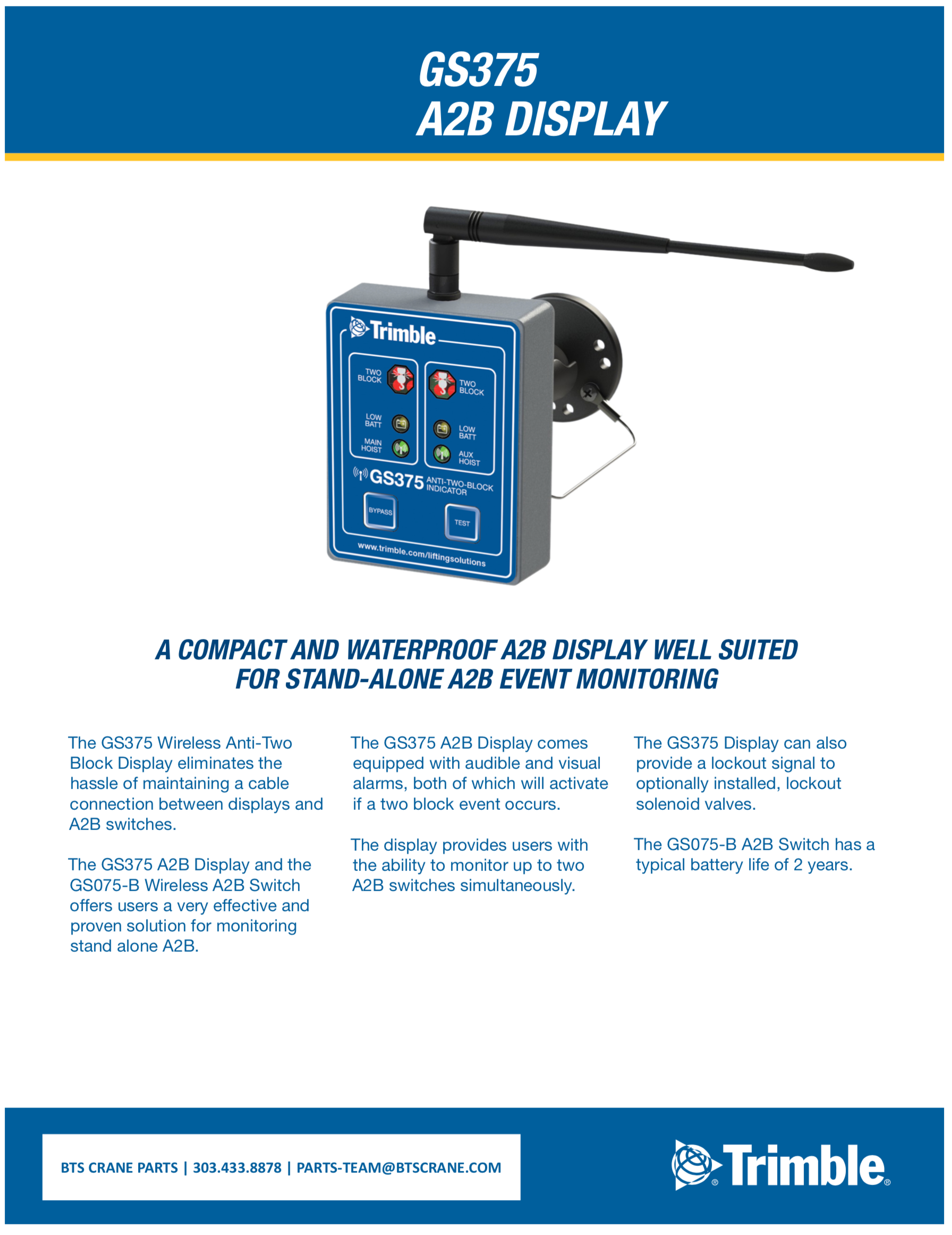 Trimble LSI GS375 Anti Two Block Display