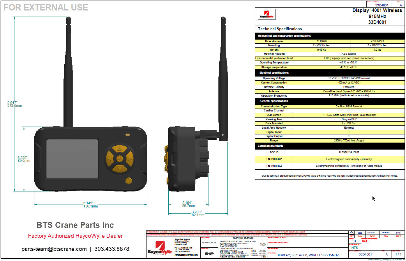 i4000 RaycoWylie Display Technical Specifications