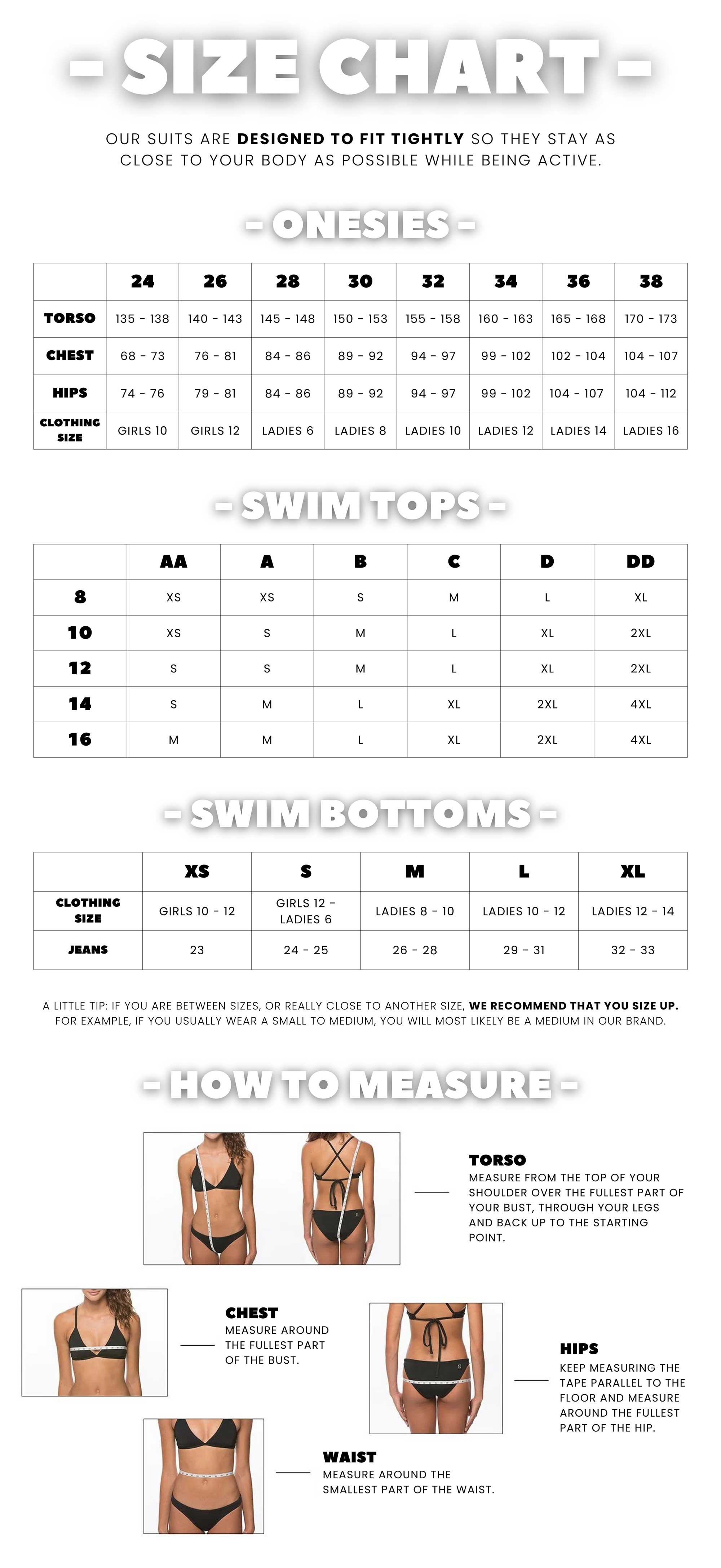 Swimwear Size Chart - JOLYN Australia || Find your sizing