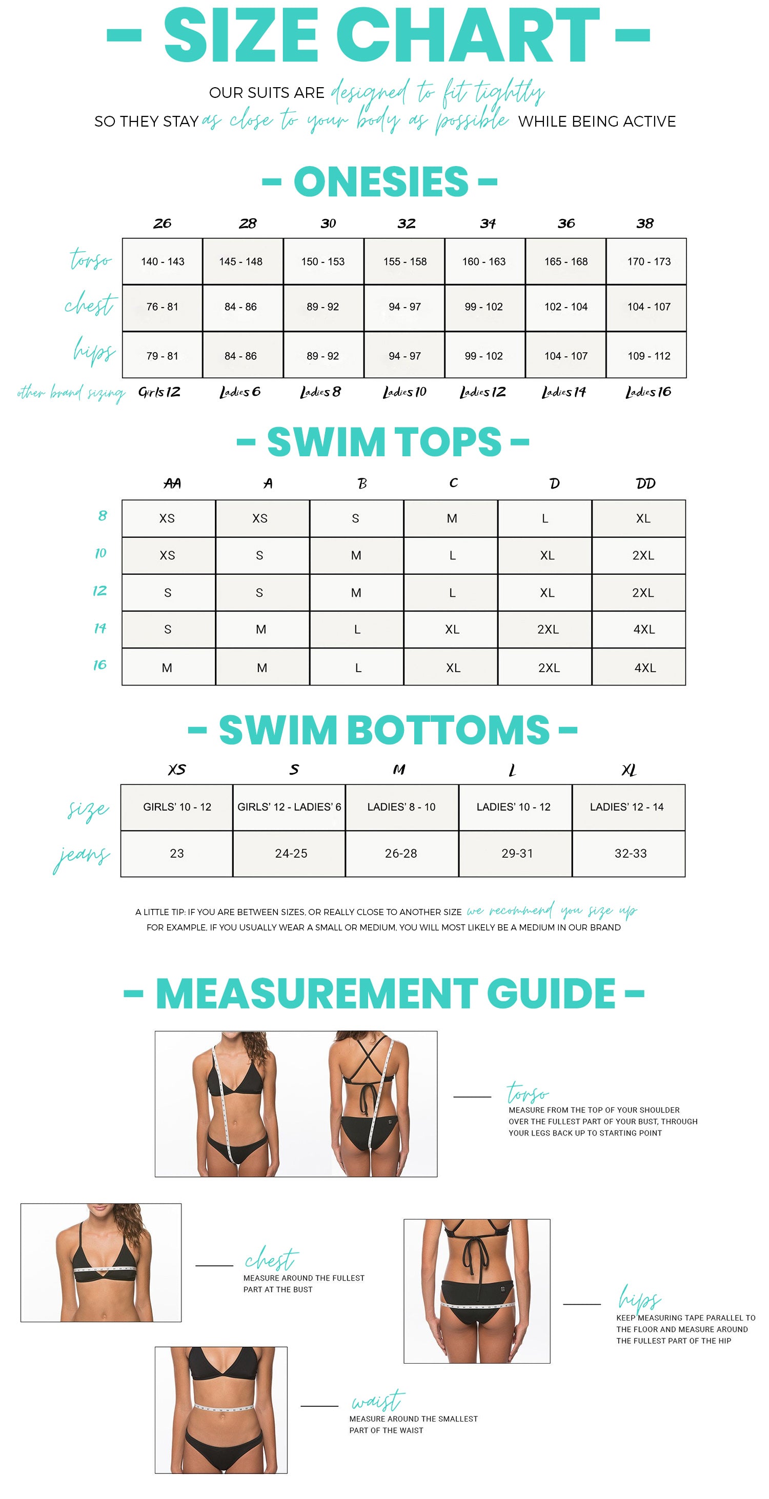 Praver Swimwear Size Chart