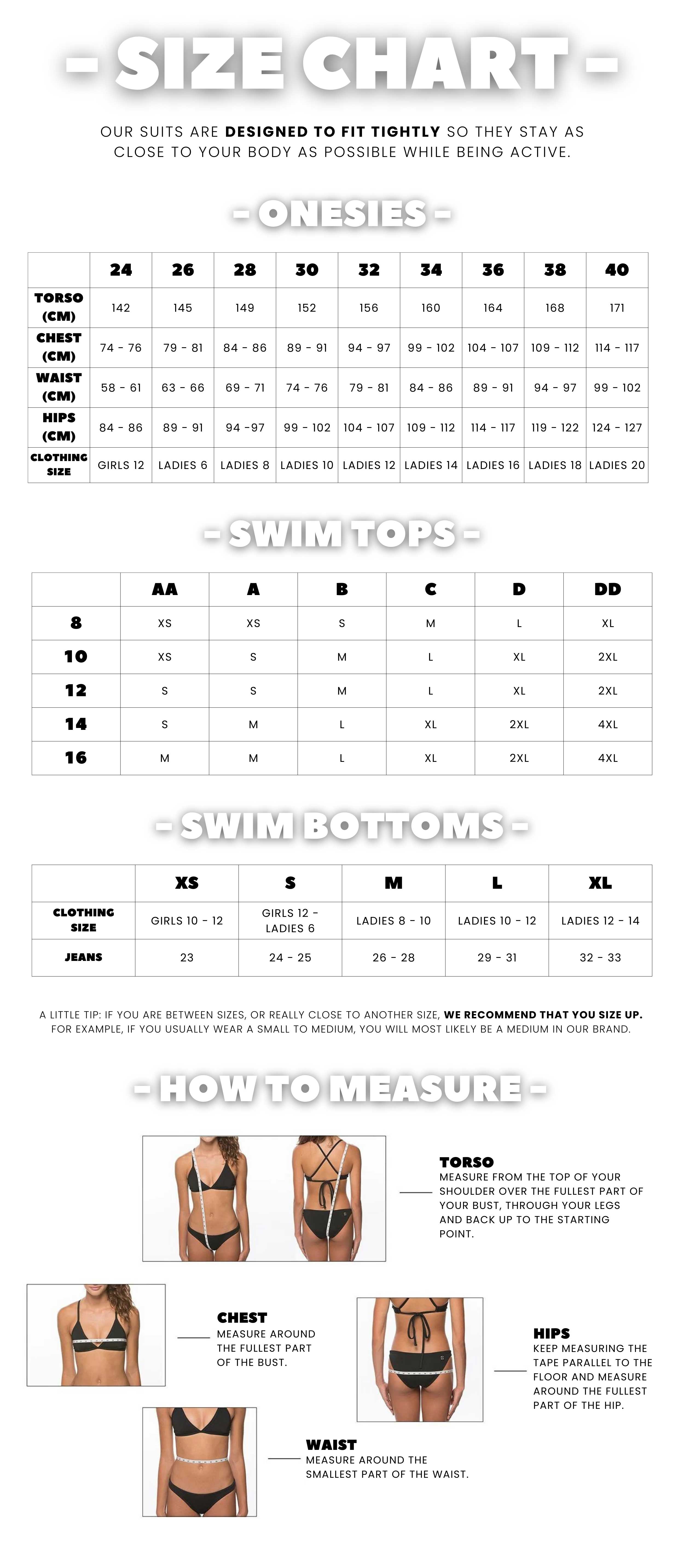 Swimwear Size Chart - JOLYN Australia
