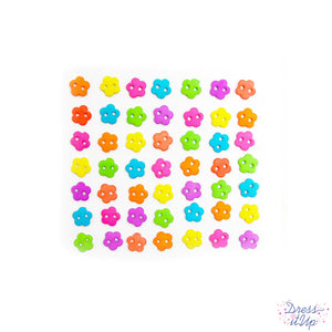 Button #10895 - Micro Flowers Neon - Blueberry Backroads - Flower Buttons For Crafts