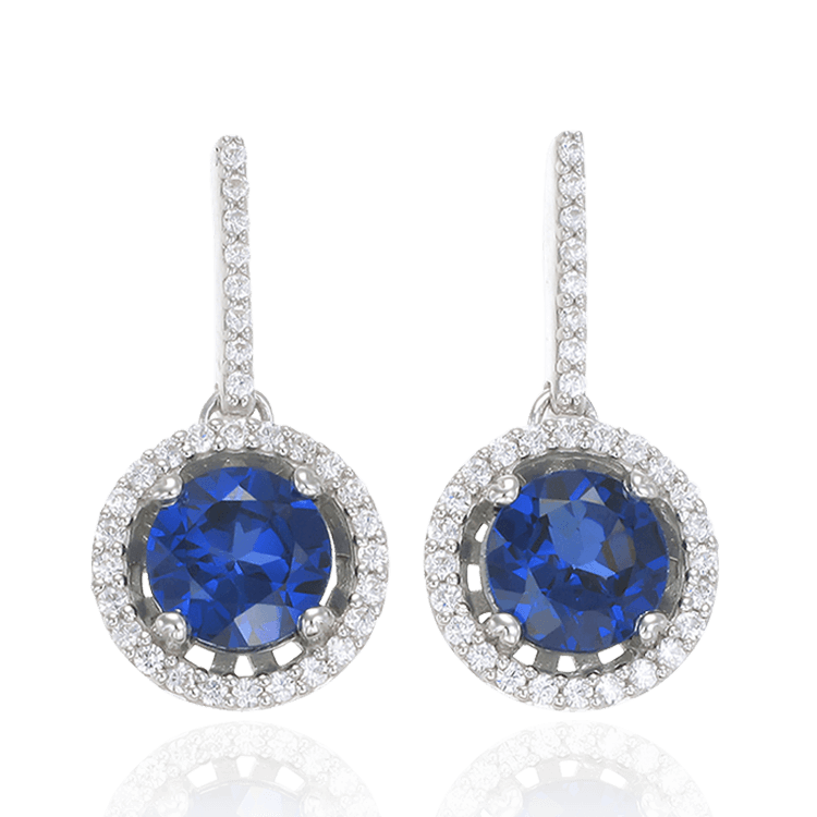 Sparkling Round Halo Blue Sapphire Earrings – Karina Ariana