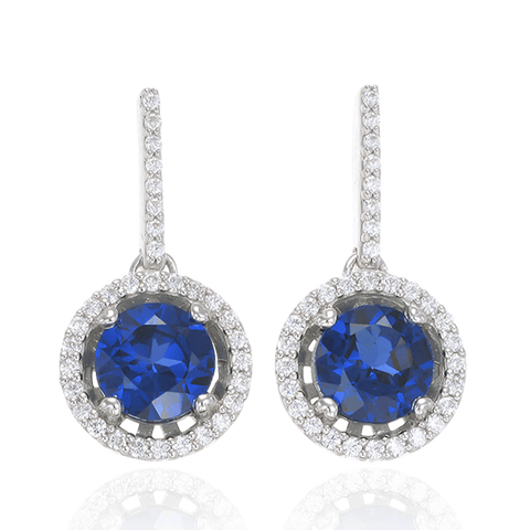 Sparkling Round Halo Blue Sapphire Earrings – Karina Ariana