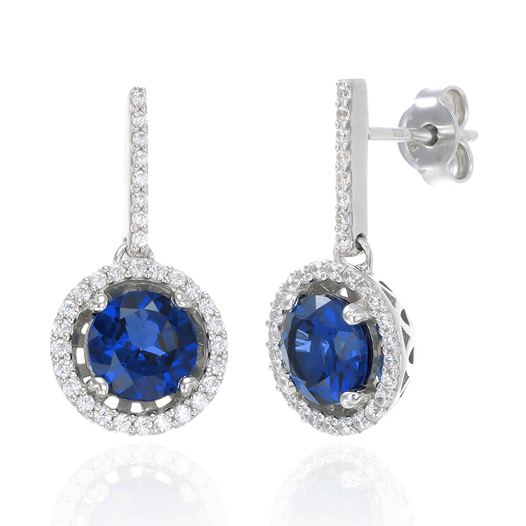 Sparkling Round Halo Blue Sapphire Earrings – Karina Ariana