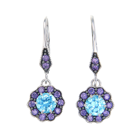 Vintage Inspired Earrings in Aquamarine and Purple CZ – Karina Ariana