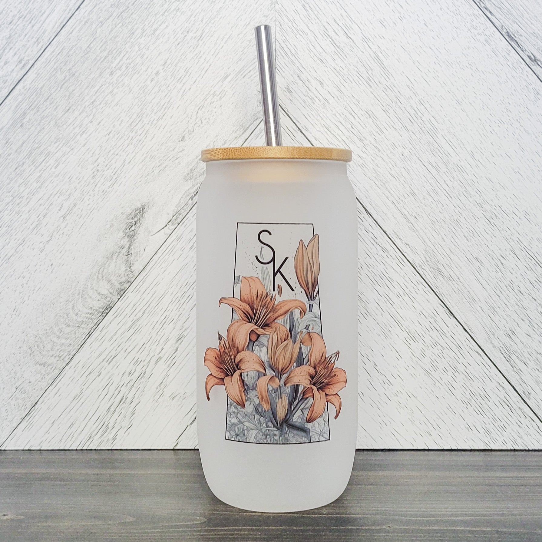 image for Lily Province Frosted Glass Can with Bamboo Lid