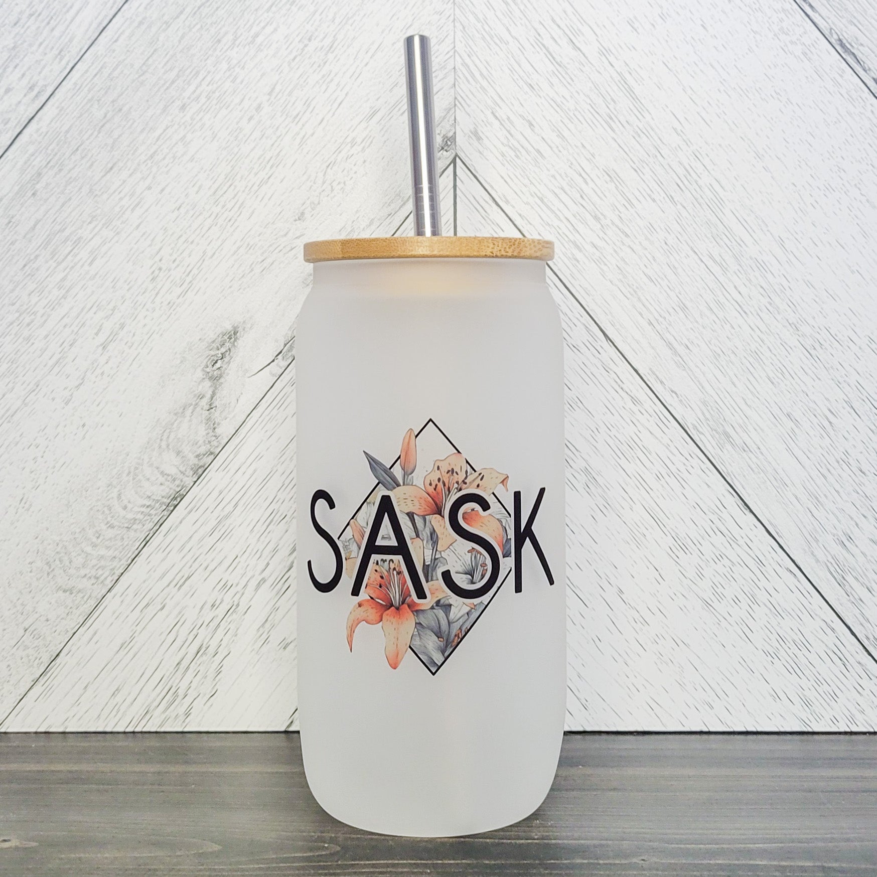 image for SASK Diamond Glass Can with Bamboo Lid