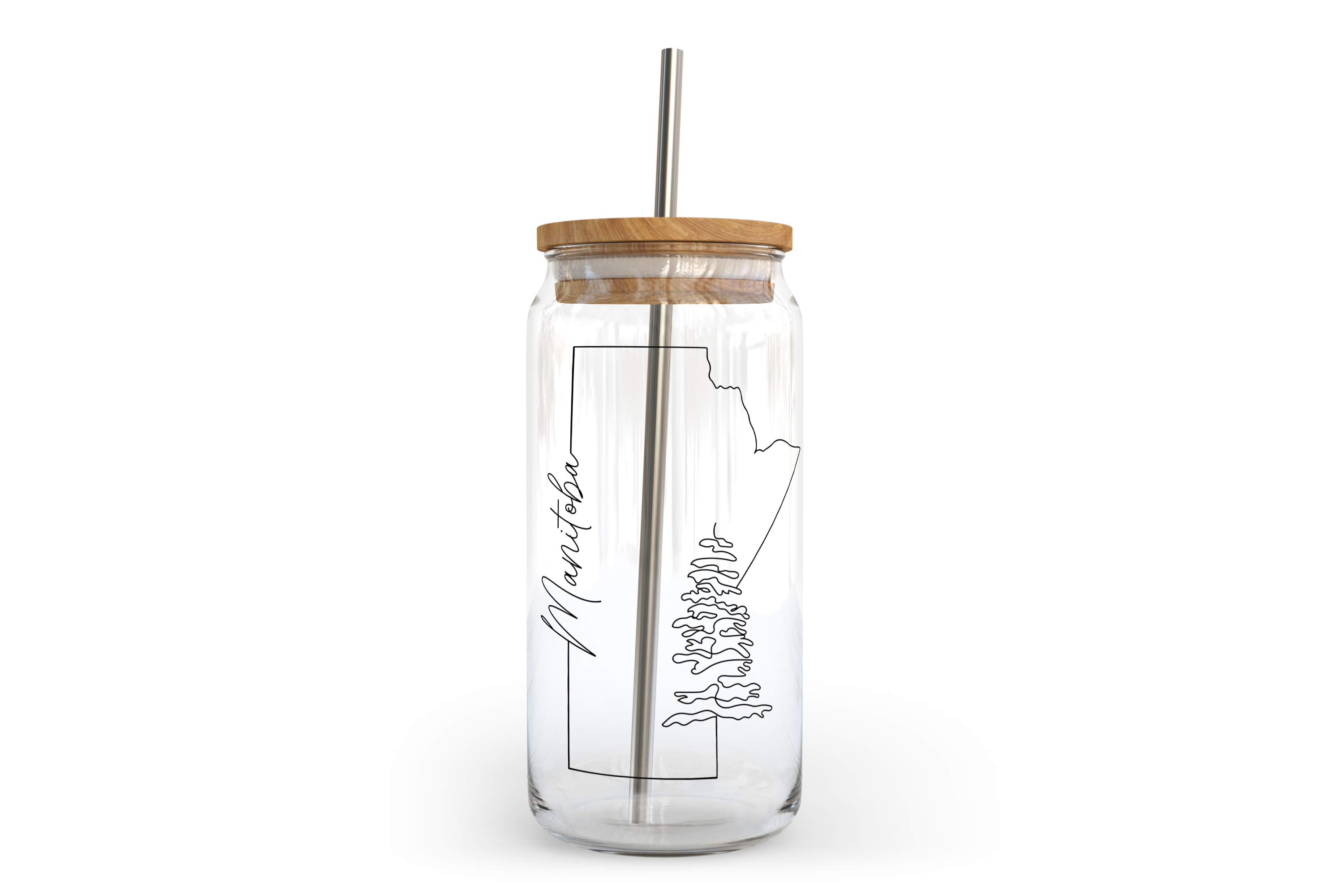 image for Manitoba Line Art Glass Can with Bamboo Lid