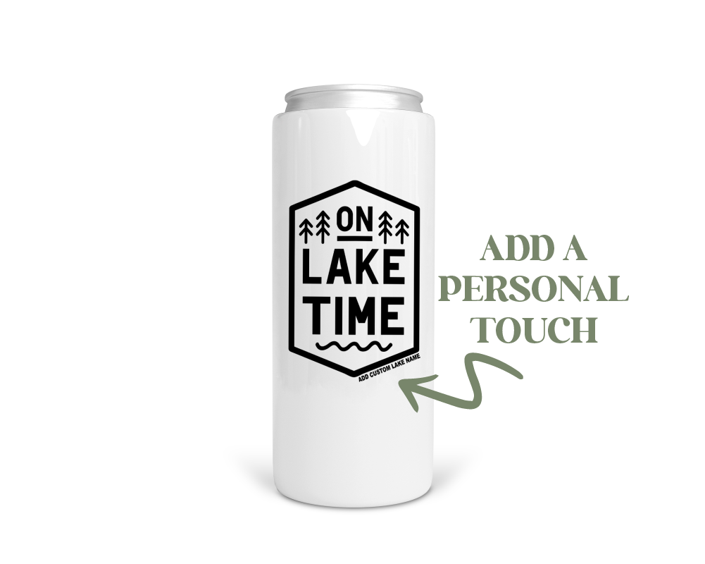 image for On Lake Time Personalized Stainless Steel Koozie  | Can Cooler | Summer Koozie