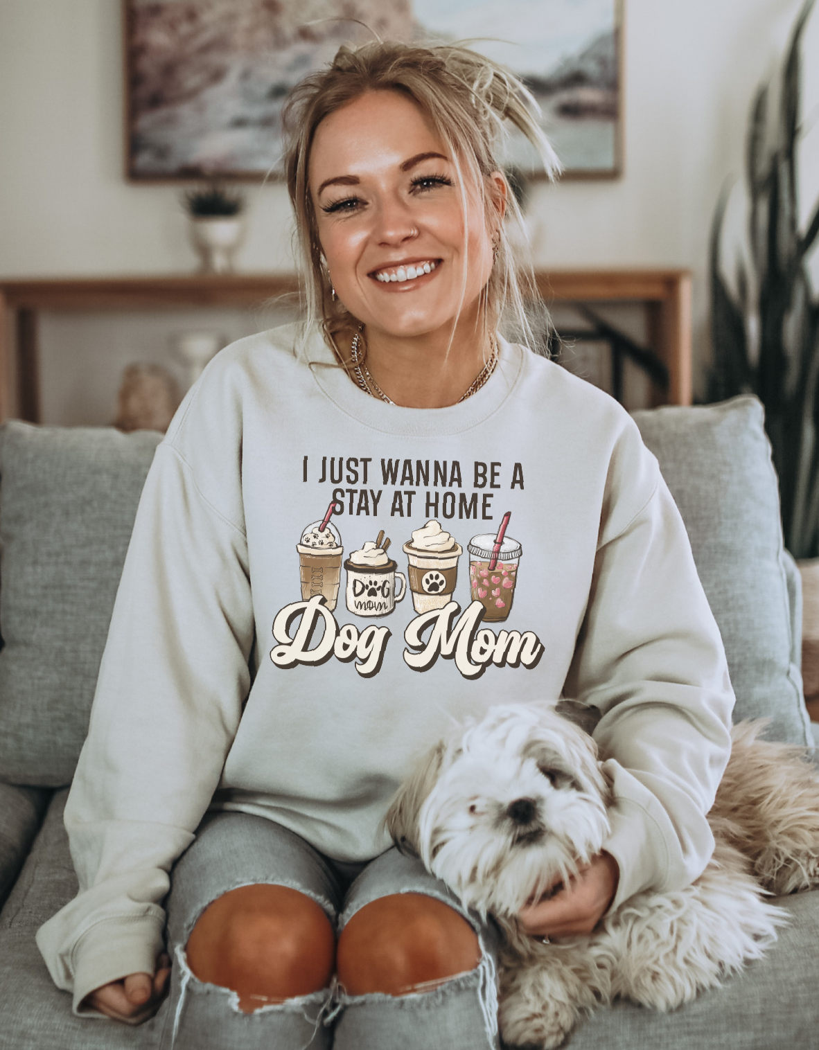 image for Stay At Home Dog Mom Unisex Crewneck | Dog Crewneck