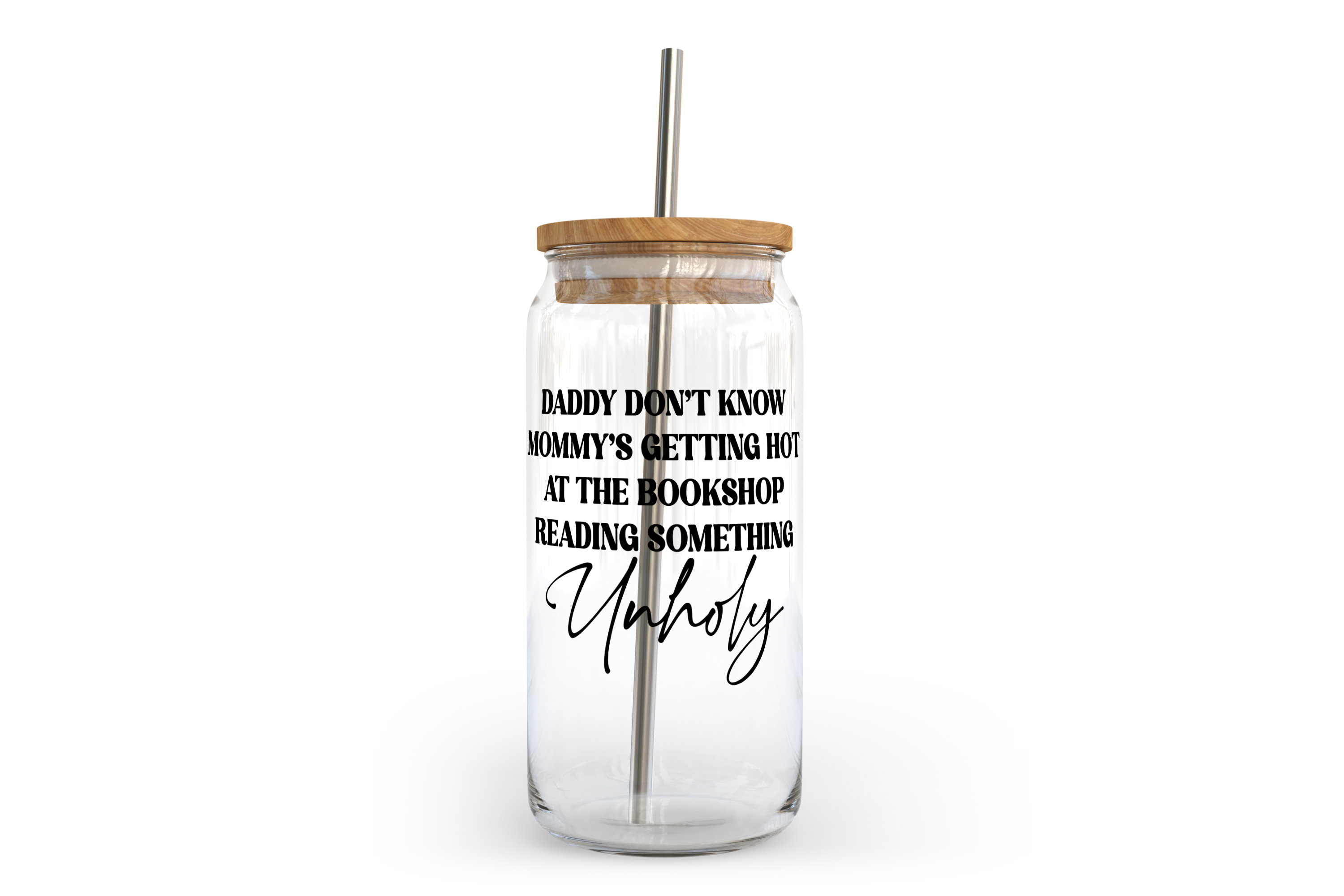 image for Unholy Glass Can with Bamboo Lid | Bookish Glass Can