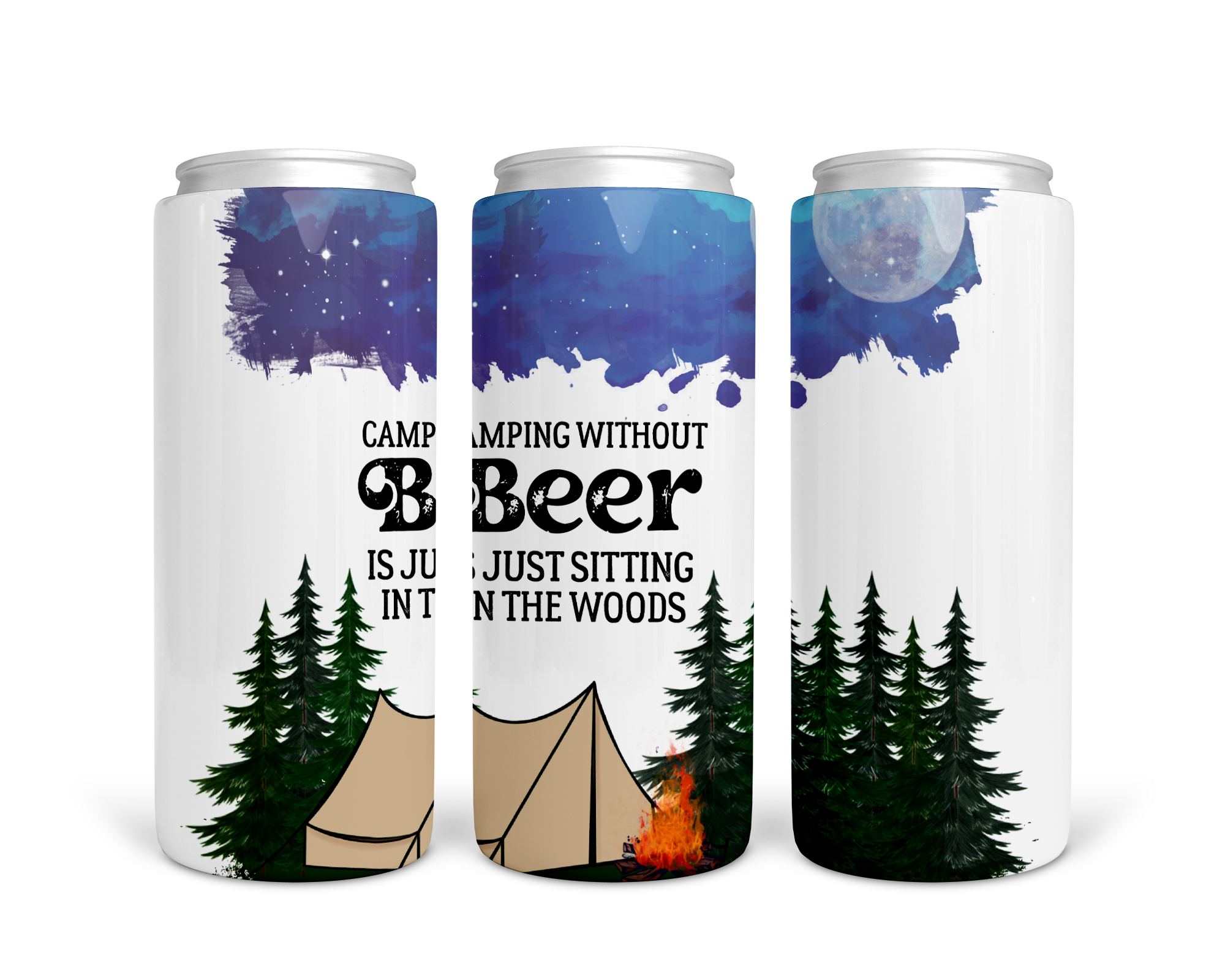 image for Camping Without Beer Tall Boy Can Stainless Steel Koozie