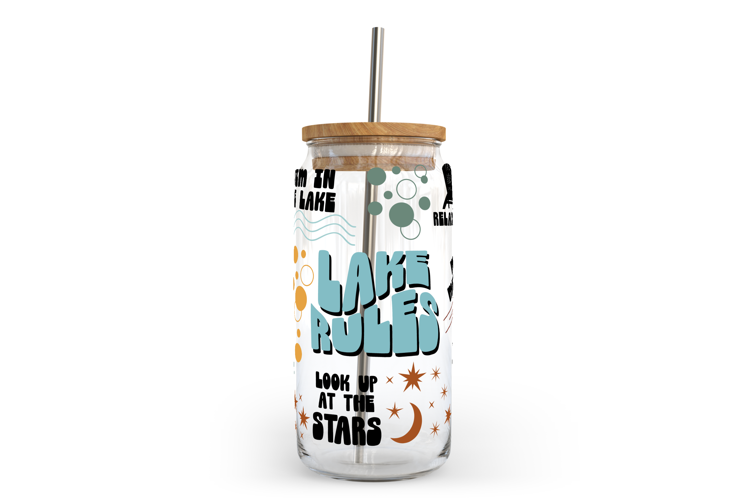 image for Lake Rules Glass Can with Bamboo Lid