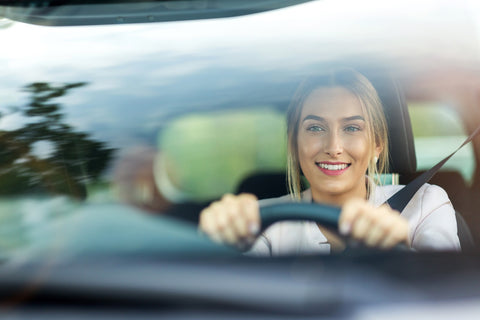 woman driving car