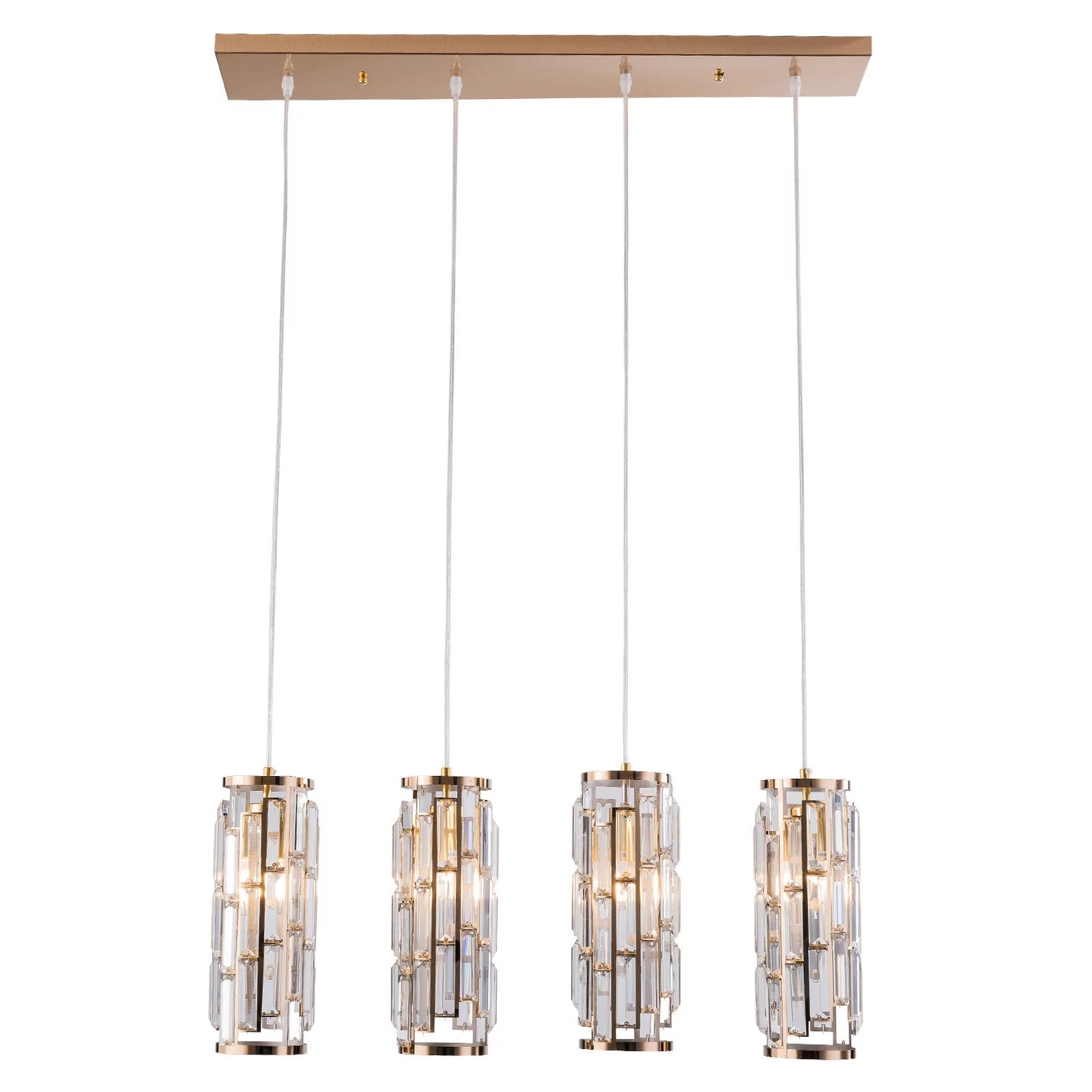 4-Light Modern Crystal Pendant Light, Cylinder Chandelier Lamp Hanging Ceiling Light Fixture with Adjustable Chain for Kitchen Island Dinning Room Bedroom Gold