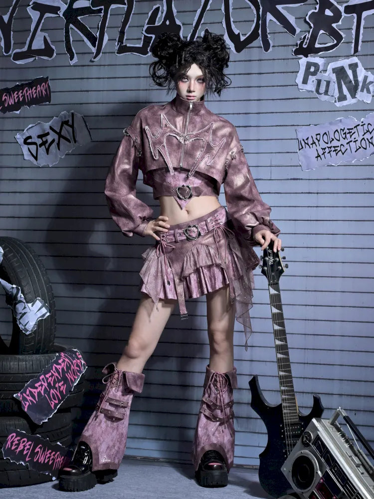 Embroidered Rivet Girl Punk Style Niche Short Denim Jacket【s0000014029】