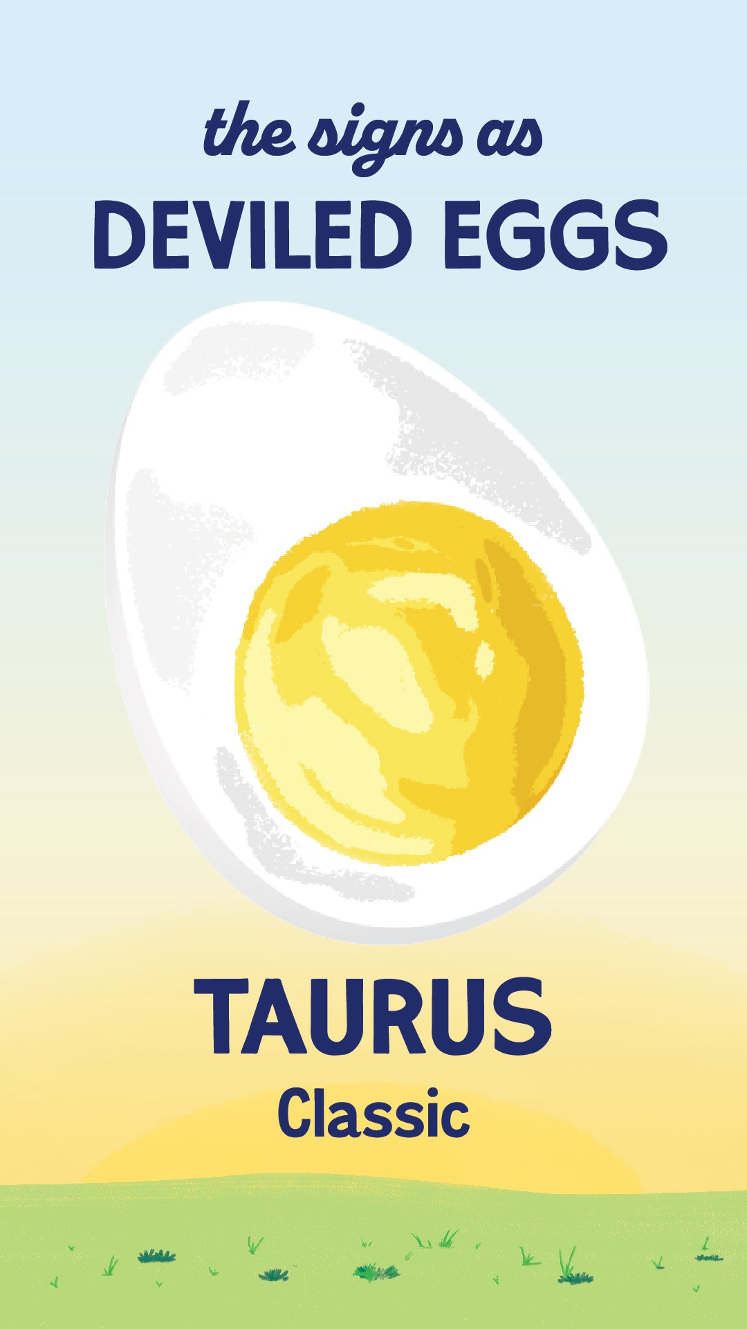 Illustration of zodiac sign Taurus as a classic deviled egg from recipe. | peteandgerrys.com