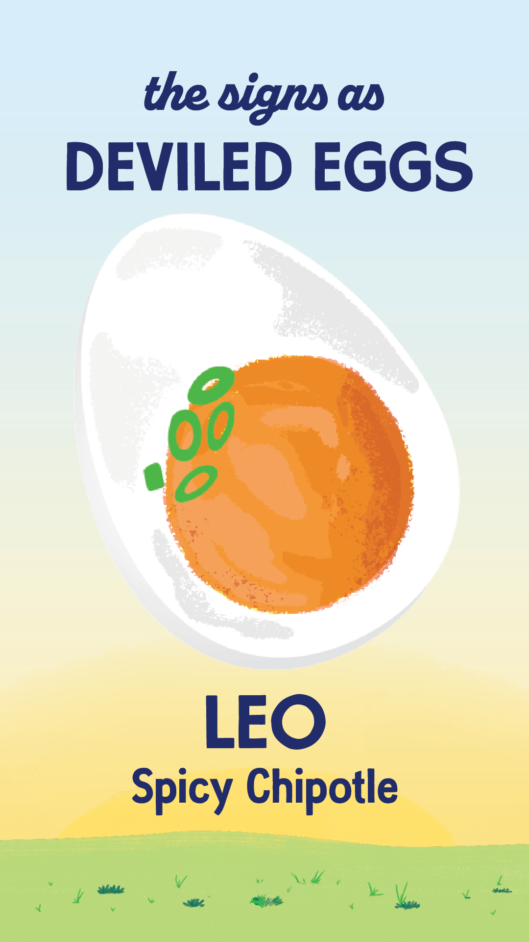 Illustration of the zodiac sign Leo remimaged as a spicy chipotle deviled egg recipe. | peteandgerrys.com