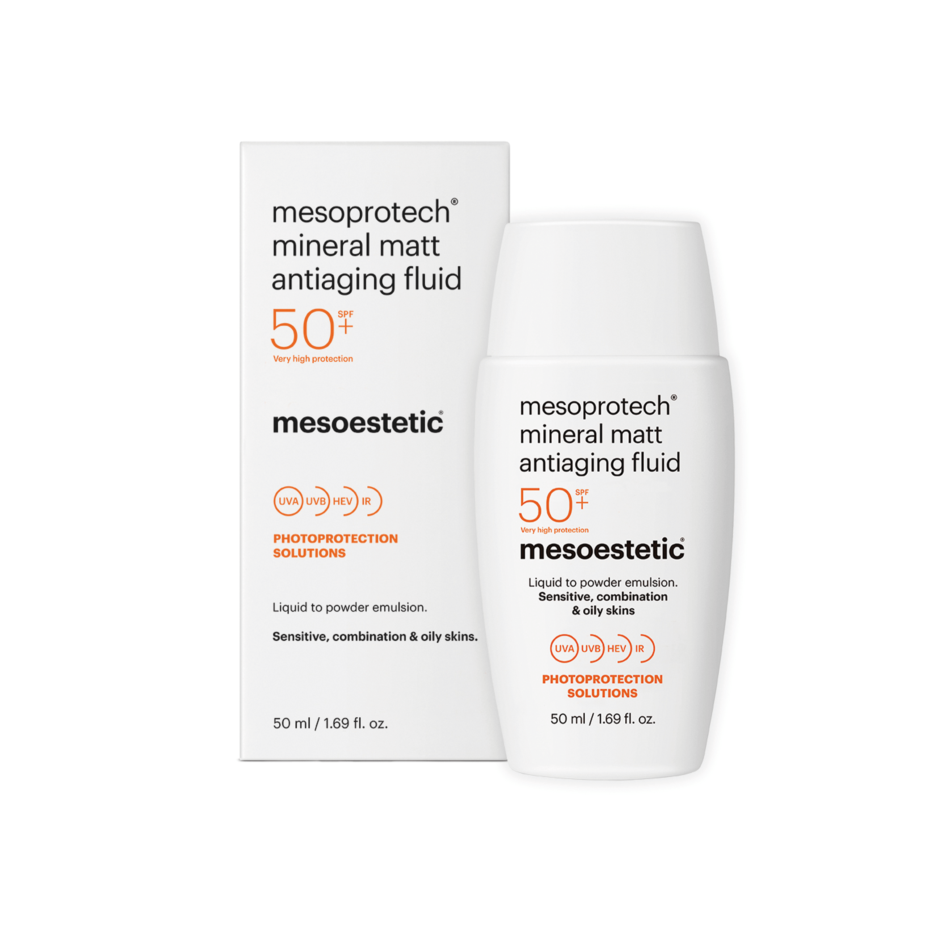 Billede af Mesoestetic Mesoprotech Mineral Matt Antiaging Fluid 50+ - Let antiage solcreme med høj solbeskyttelse til følsom hud - 50 ml. - Velegnet fedtet hud