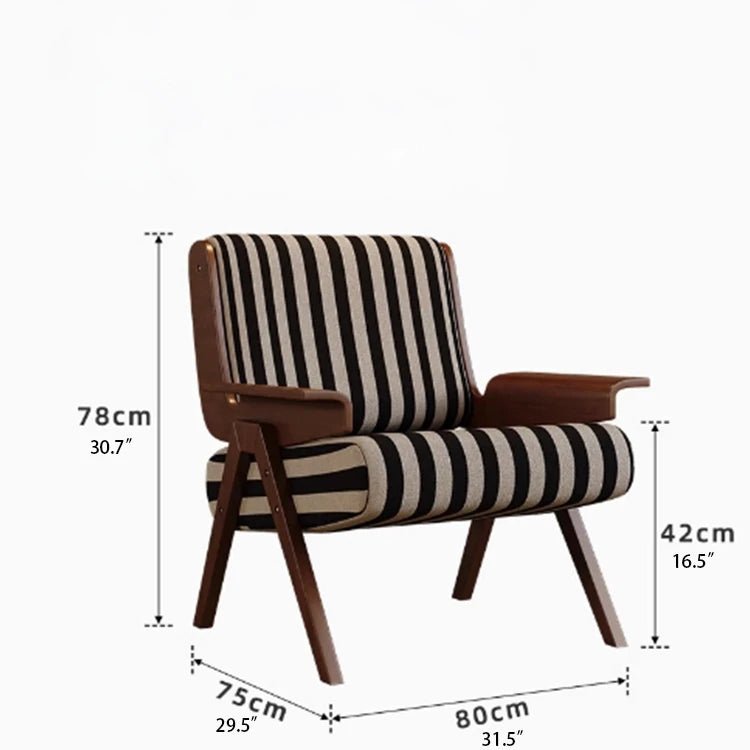 Stylish Black and White Striped Accent Chair with Ash Wood Frame – Perfect for Modern Living Spaces fxmj-3046