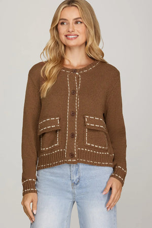 Chocolate Knit Stitch Cardigan - Chilton Avenue
