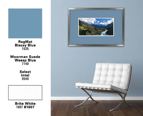 blue color box next to image of a white chair under a picture with a blue matte