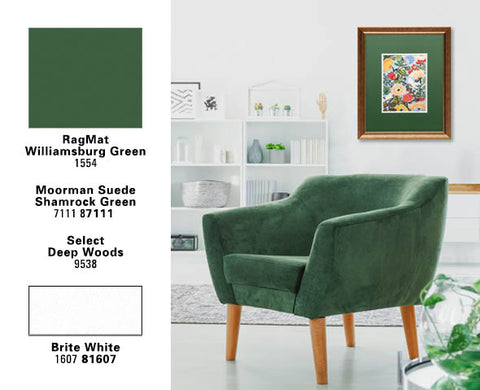 green color box next to image of a green chair under a framed picture with a green frame
