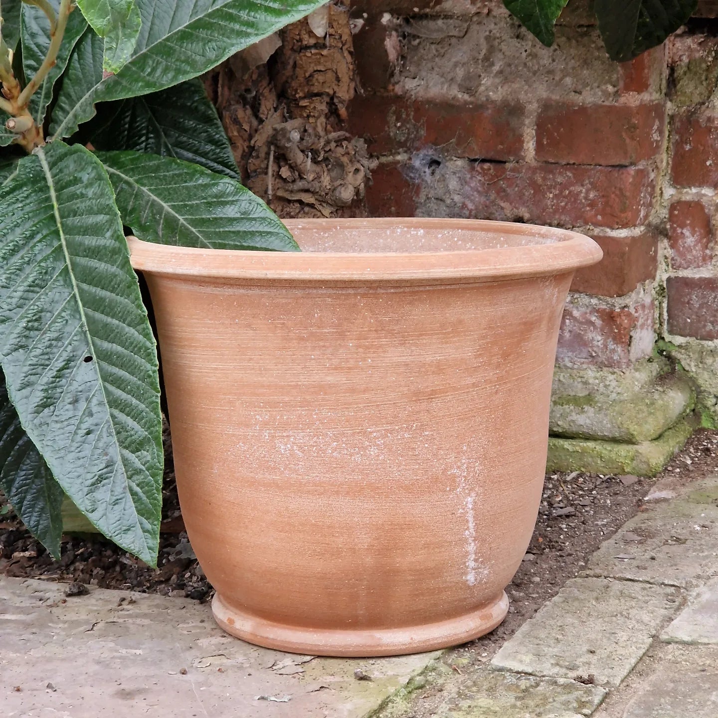 Large Italian Hand Painted Two Piece Terra Cotta Planter