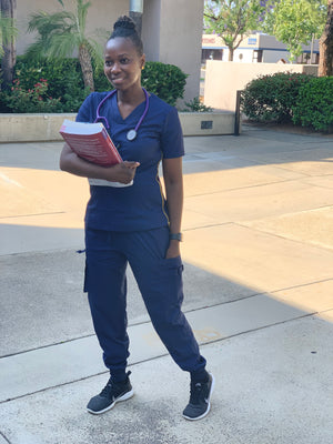 Yeama Navy Blue Jogger scrub set for women - Keepeekee Uniforms 