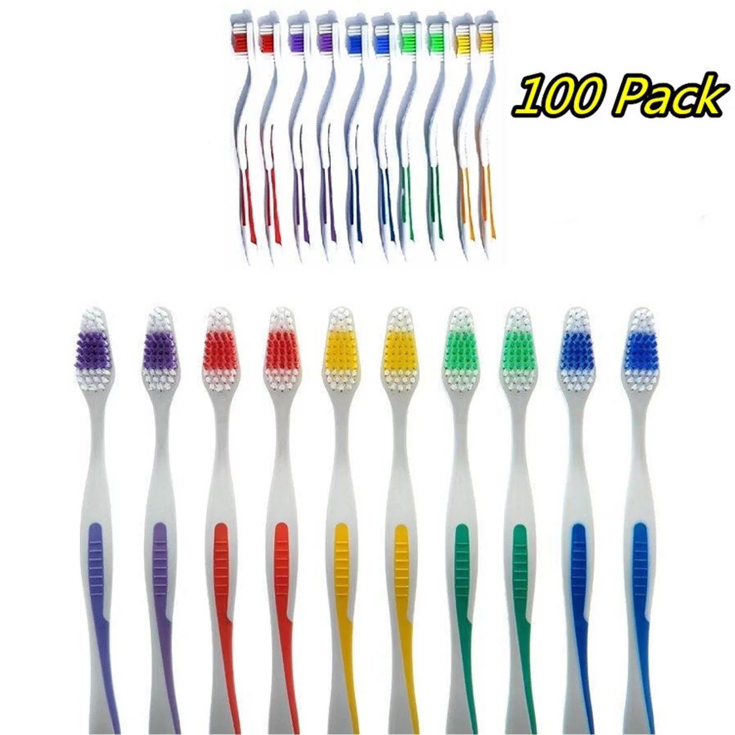 100 Pack Toothbrush Medium Soft Firm Bristle Individually Packed Standard Size Wholesale Lot Bulk