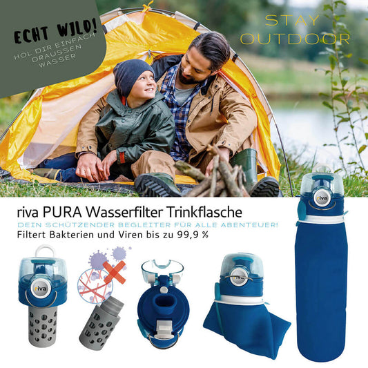 riva PURA Outdoor Wasserfilterflasche 1 Liter - Blau Faltbar