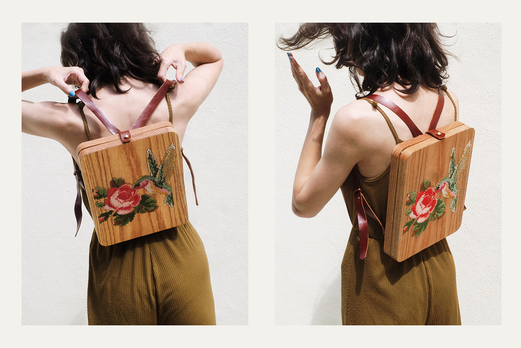 Rose and Bird Wood Backpack by Grav Grav