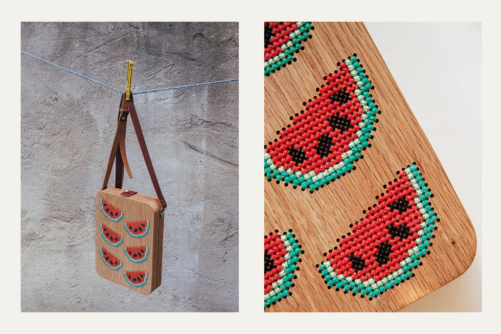 Watermelon Stitched Wood Bag by Grav Grav