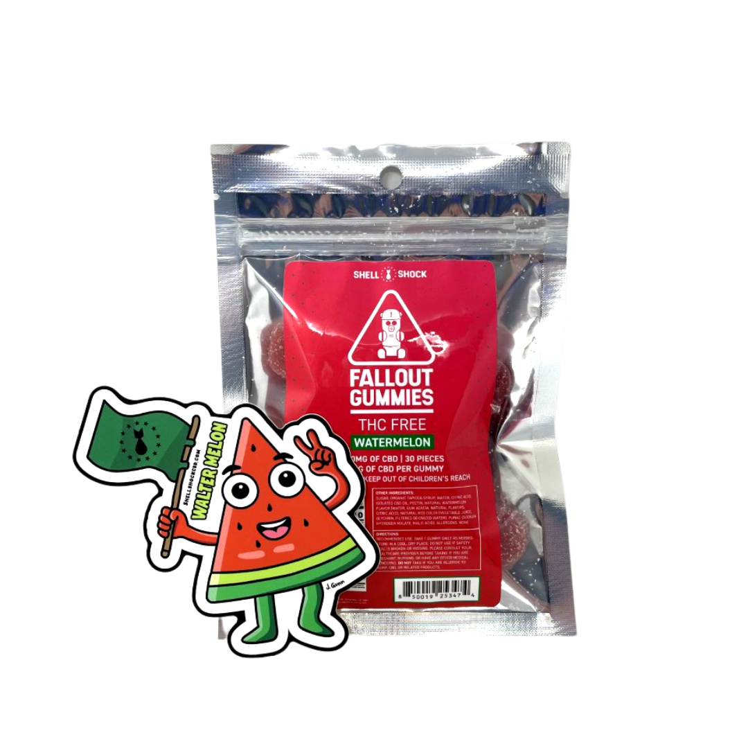 30ct Watermelon Fallout Gummies w/ Walter Melon sticker - Shell Shock CBD product image