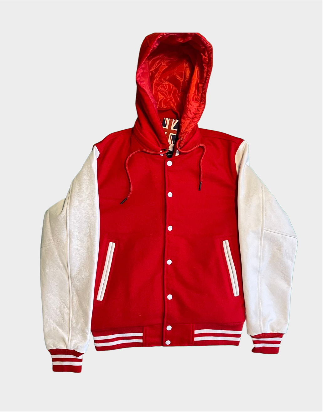 Red Varsity Jacket with Detachable Hood - Mens Red Varsity Jacket ...