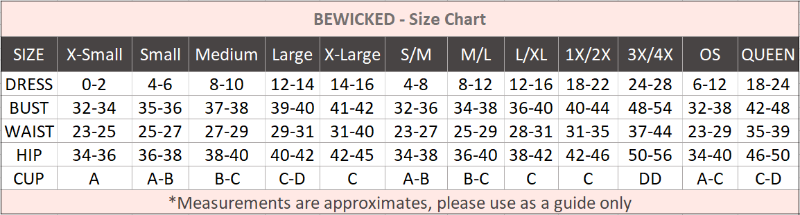 Bewicked size chart