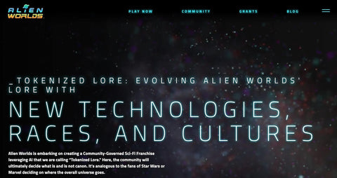 Alien Worlds GameFi homepage