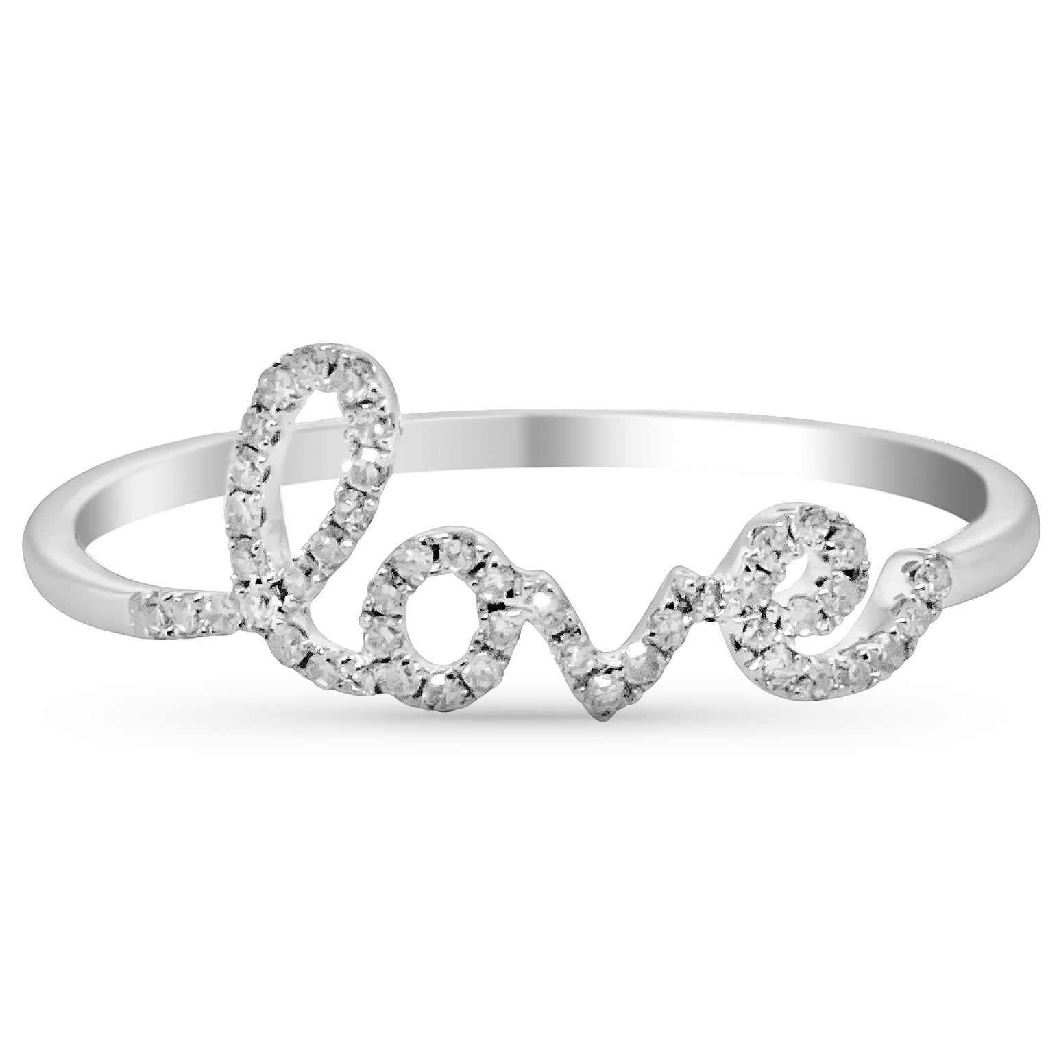 0.13 CTS Diamond "Love" Fashion Ring Set in 14KT White Gold