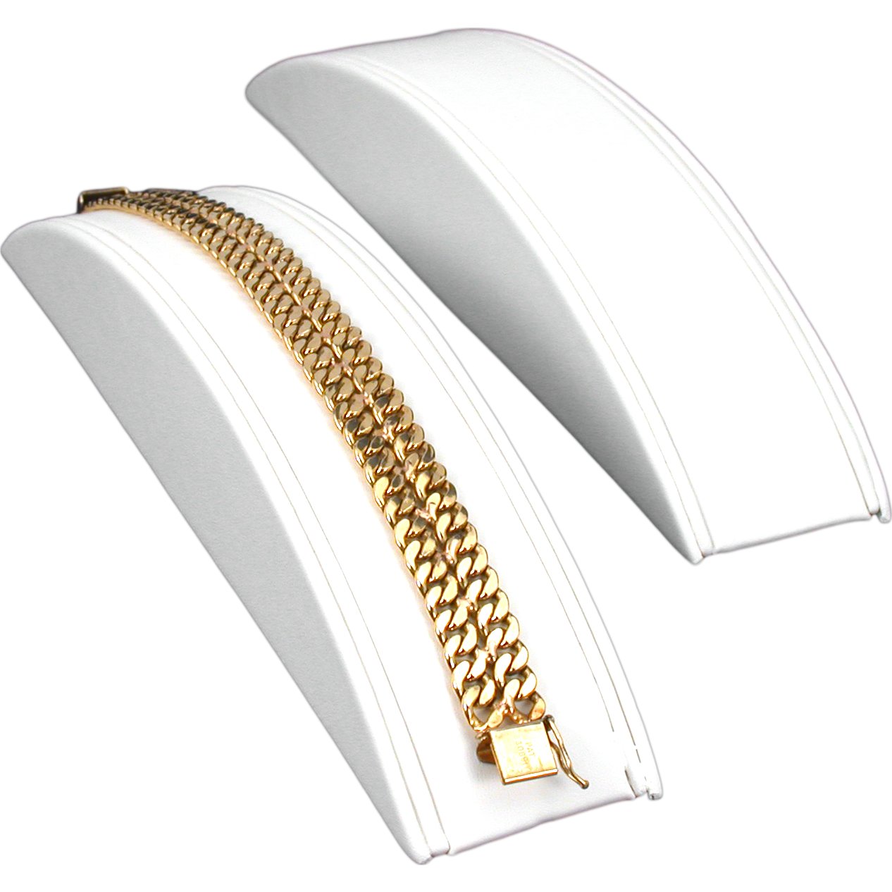 2 White Leather Bracelet Ramp Displays Jewelry Showcase
