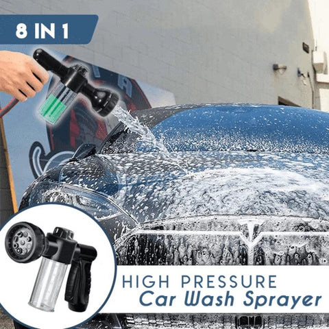 Image notification stating 'There was an error processing this image.' This placeholder text indicates that the intended visual content could not be displayed due to a technical issue. The intended product, HydroPulse ProClean™, is described as a versatile and efficient cleaning tool with dual functionality for both vehicle and home use, featuring eight spray patterns, a three-stage foam spray, and technical specifications such as durable engineering plastic construction, a maximum spray distance of 6 meters, and compatibility with varying water pressures. It comes in green, yellow, and black, and offers various set variants with different water pipe lengths.