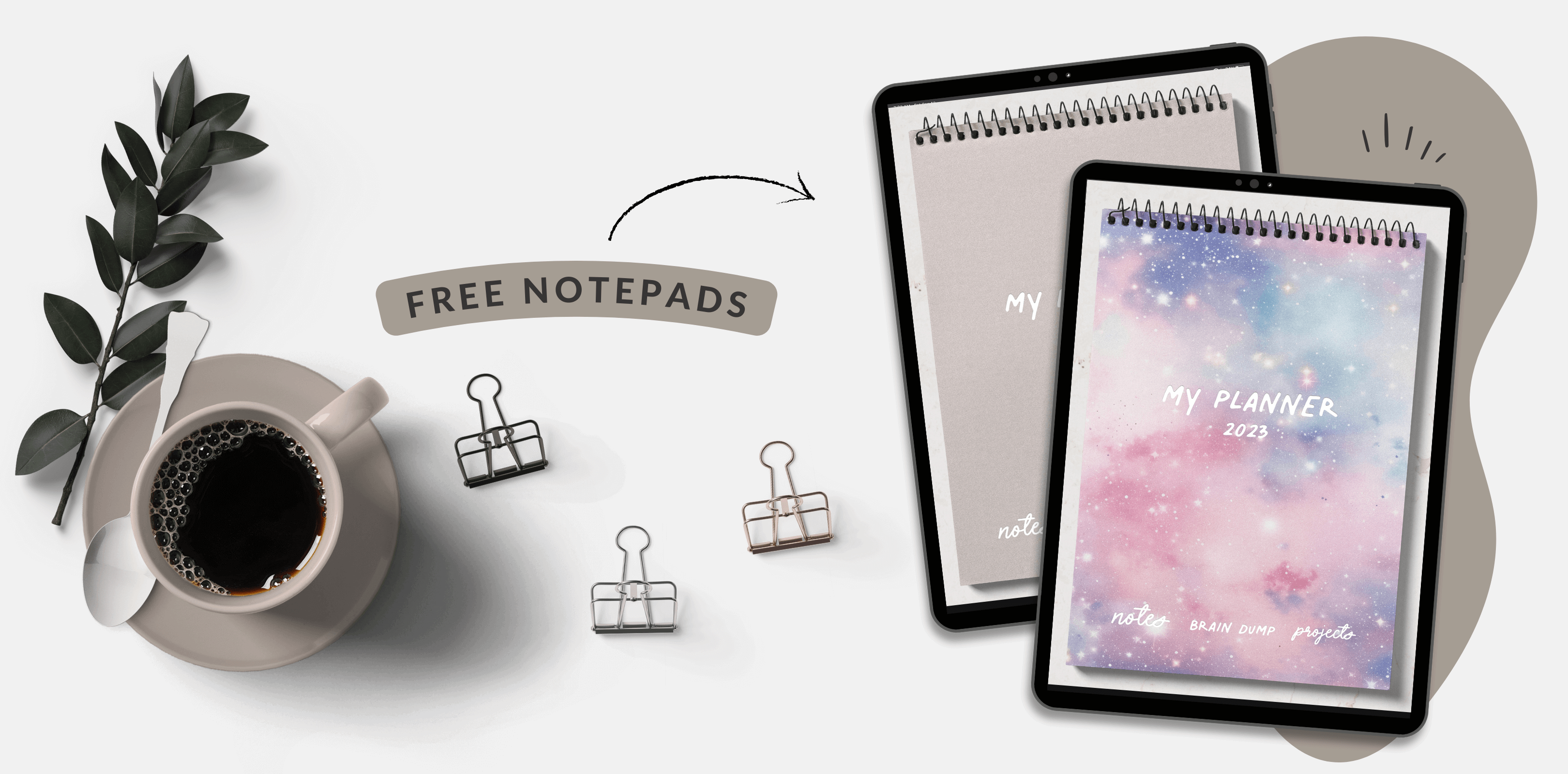 Free digital notepad / free digital planner for Goodnotes, Zoomnotes etc. The notepads are in portrait mode and comes with free digital stickers.