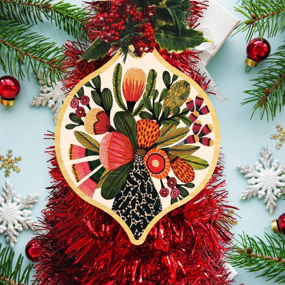 Australian Native Flowers Wooden Christmas Bauble - Kirsten Katz