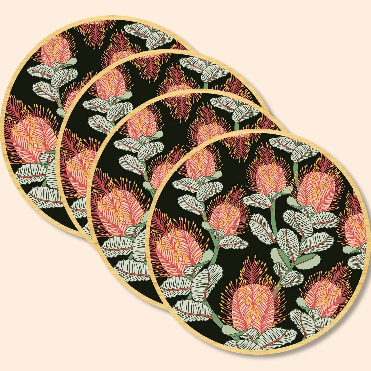 Coral Banksias Australian Wooden Coaster Set Kirsten Katz