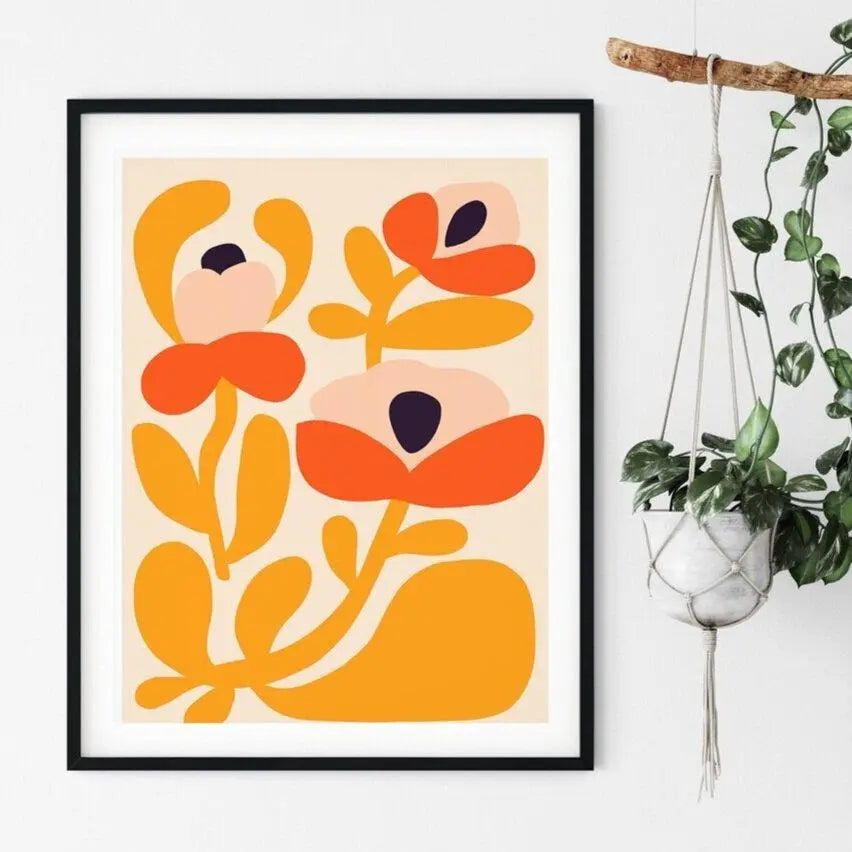 Mid Century Modern Fine Art Print with Flowers by Kirsten Katz