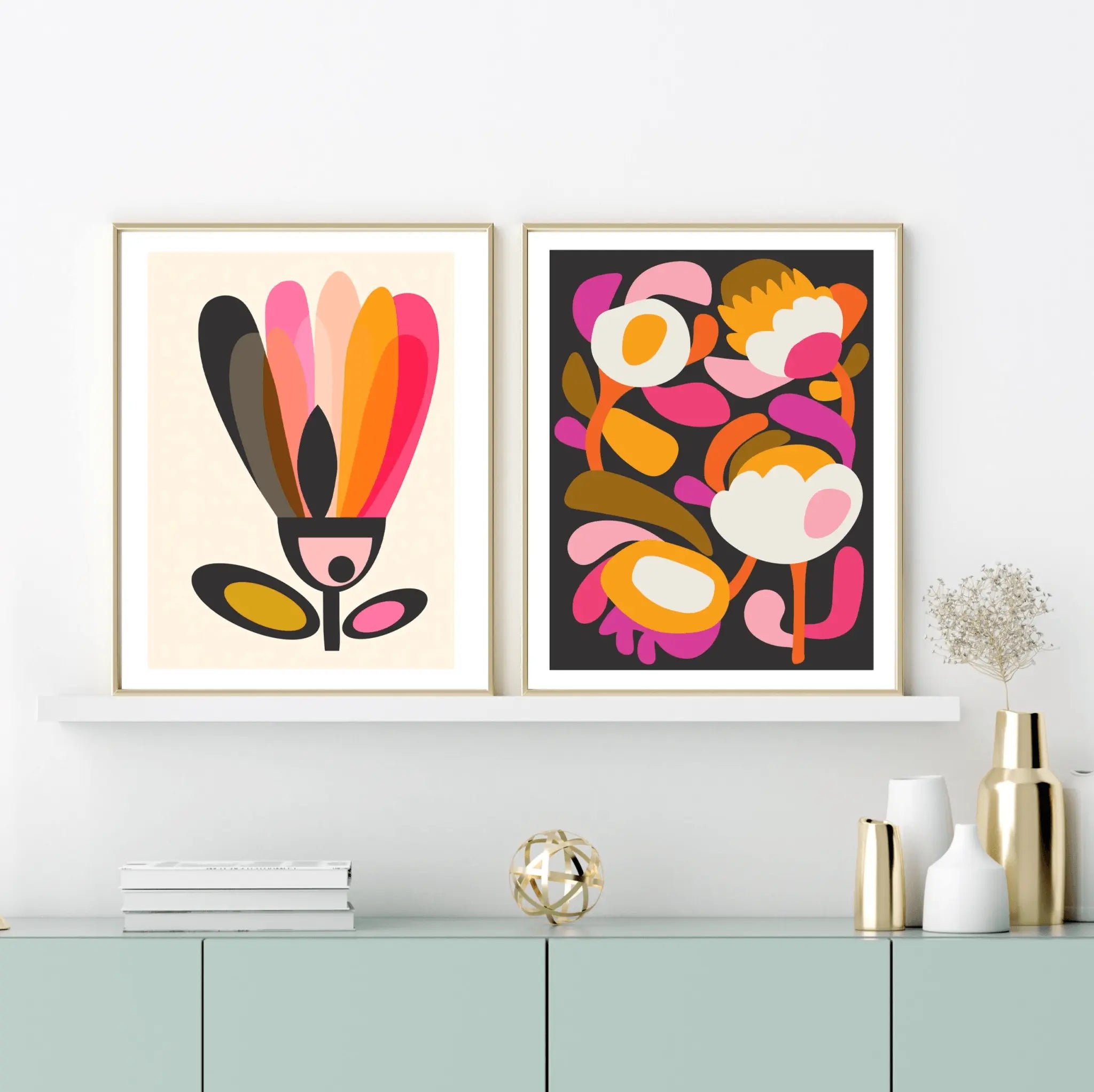 Mid Century Modern Flowers Wall Art Giclee Print Set Kirsten Katz