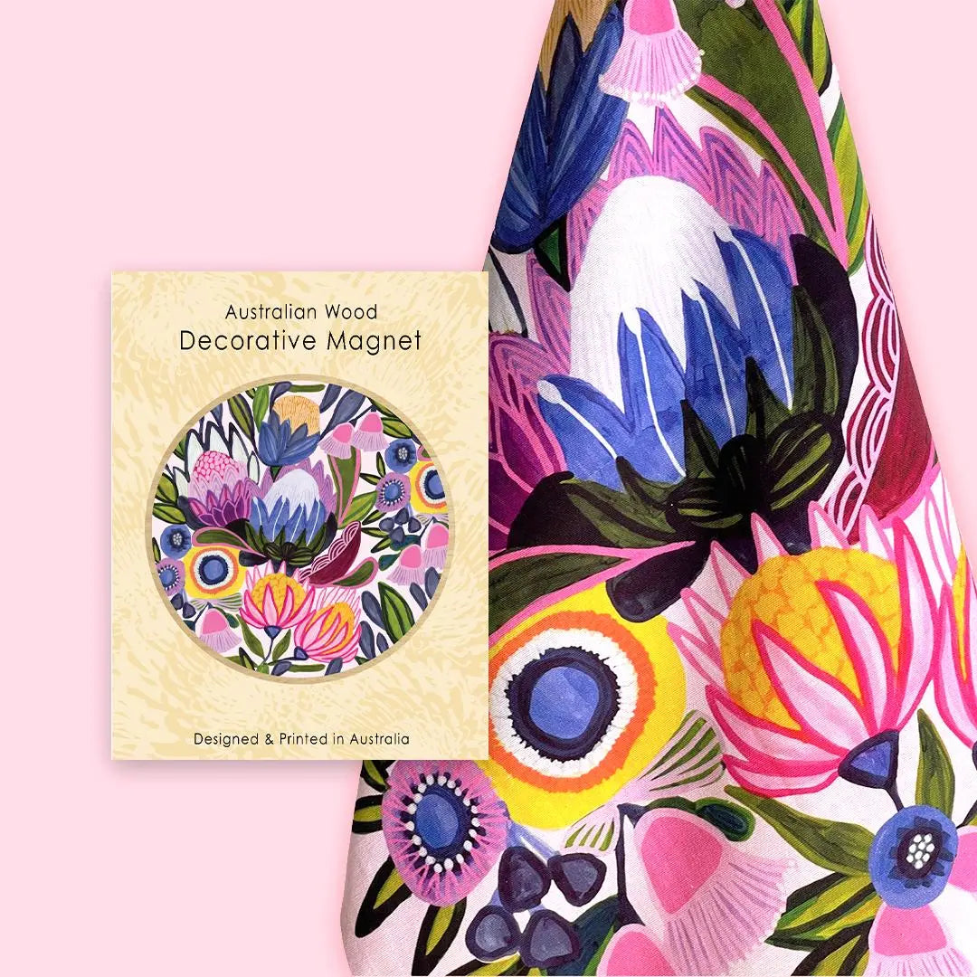 Home Decor Gift Set: Protea Magnifica Tea Towel & Fridge Magnet Kirsten Katz