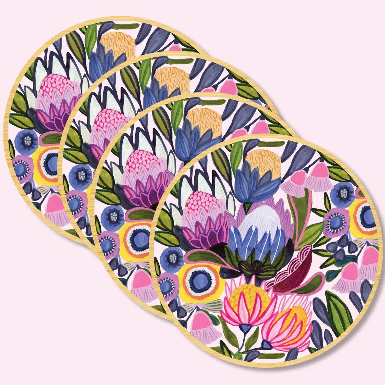 Protea Magnifica Australian Wooden Coaster Set Kirsten Katz