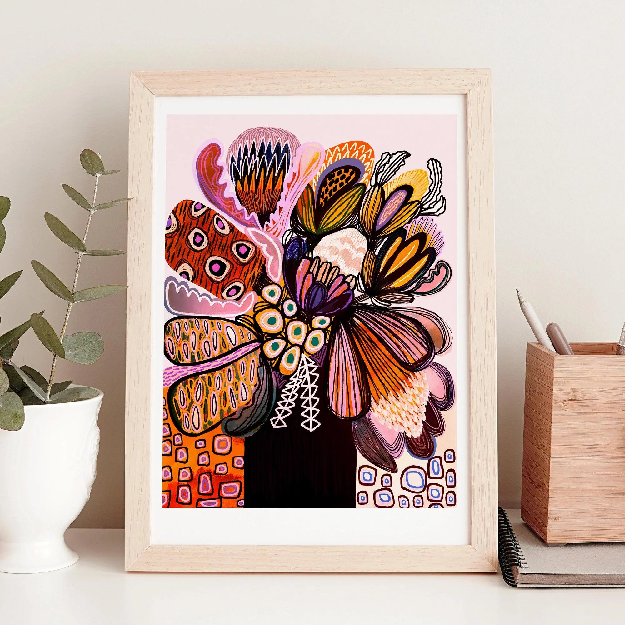 Proteas Pink Australian Flora Art Print Kirsten Katz