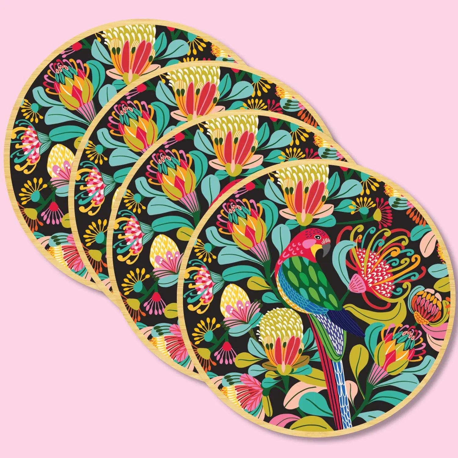 Rosella Bird Australian Wooden Coaster Set Kirsten Katz